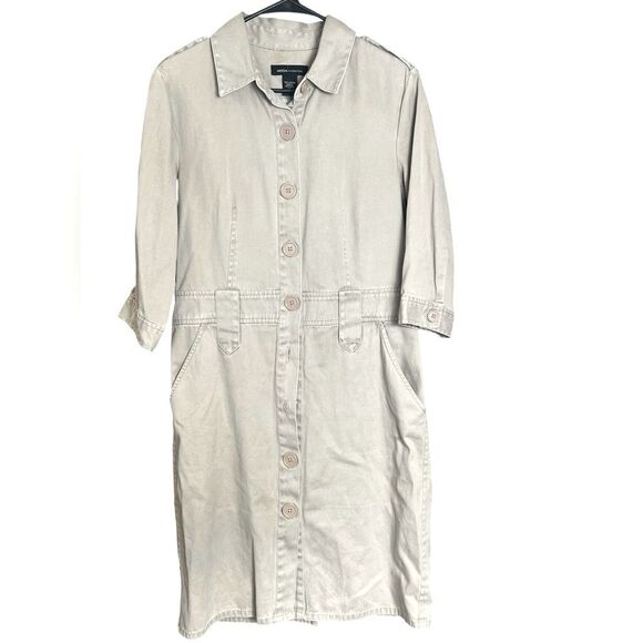 Vintage 100% Cotton Button Down Moda Cargo Utility Half Sleeve MIDI Dress 12 - Picture 2 of 11